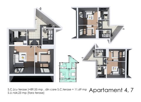 Apartament 2 camere 89.55 mpc decomandat Craiovei Pitesti Et 2