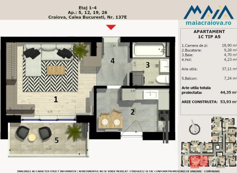 Apartament Bloc Nou Craiova | vis-a-vis Electroputere Mall | 53.93mpc