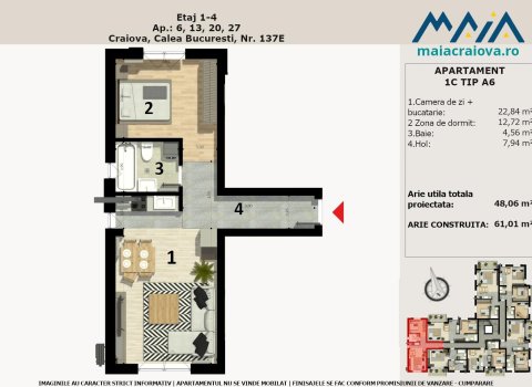 Apartament Bloc Nou Craiova | Vis-A-Vis Electroputere Mall | 61 mpc