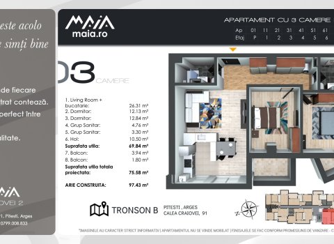 3 Camere Spatioase | Maia Craiovei | Central
